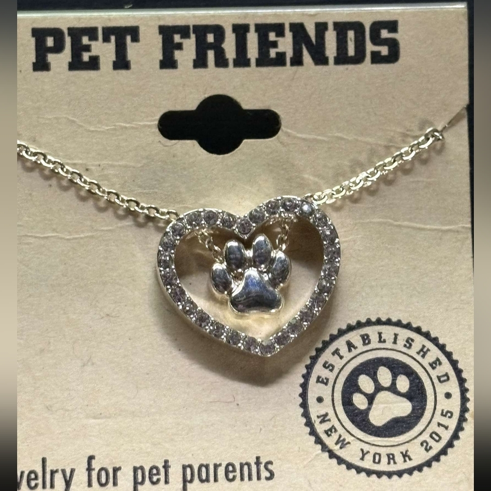 Pet Friends Silver Heart Paw Necklace
